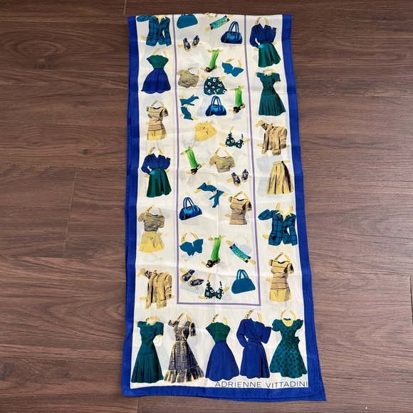 Adrienne Vittadini Vintage 100% Silk Fashion Girly Theme Blue Scarf Wrap Necktie - Picture 6 of 8
